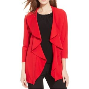 Calvin Klein Red Ruffle Open Front Blazer Size 4